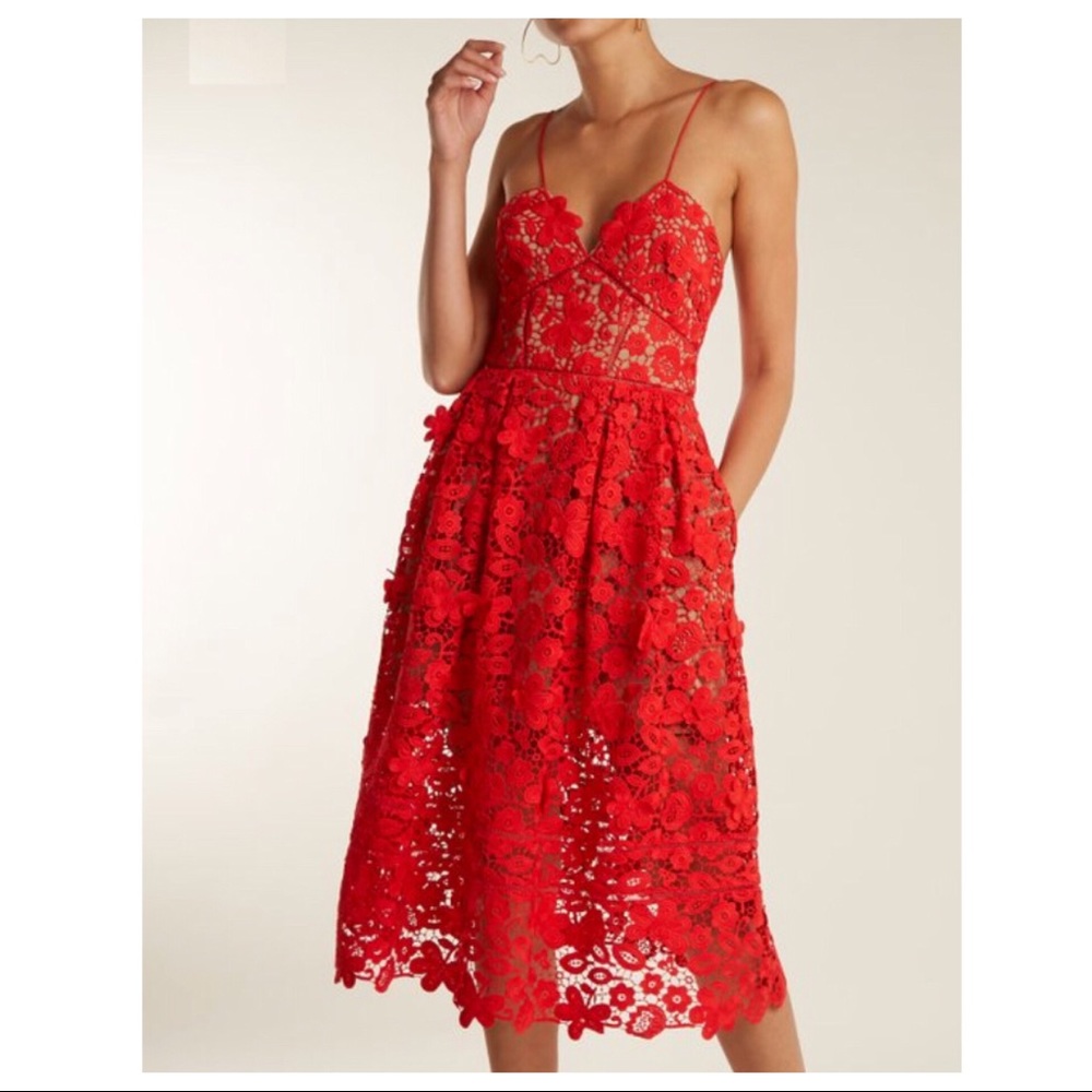 SELF-PORTRAIT RED 3D LACE MIDI DRESS - Picture 8 of 8